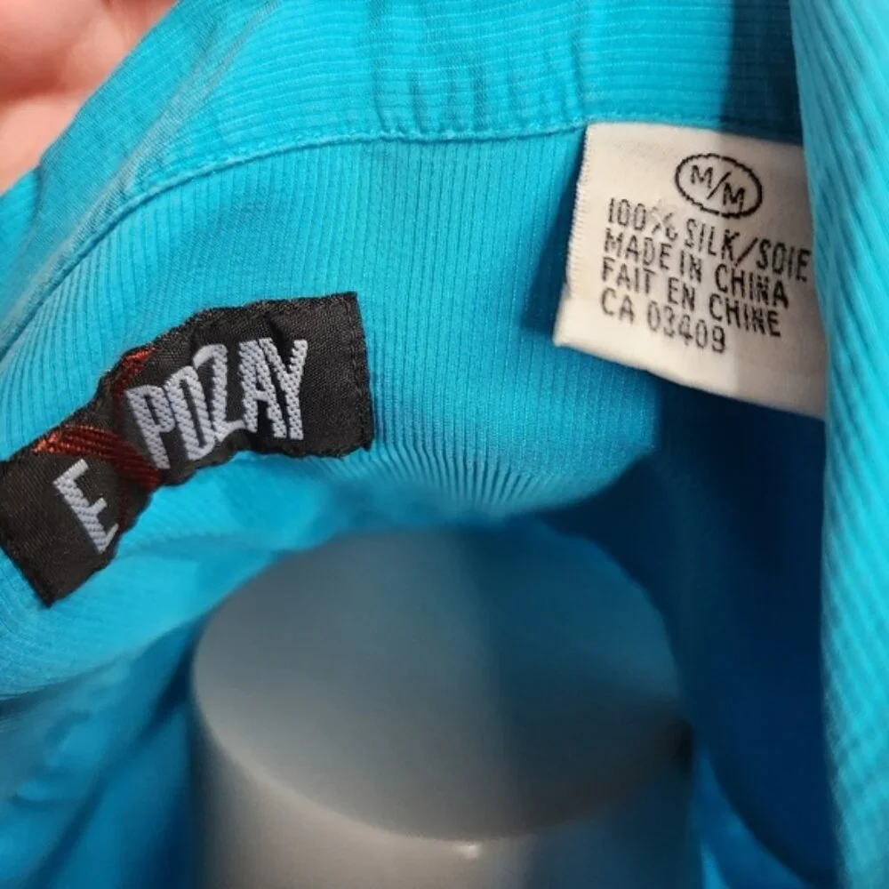 Vintage Expozay Blue Silk Button Down Shirt Size M - Picture 12 of 12
